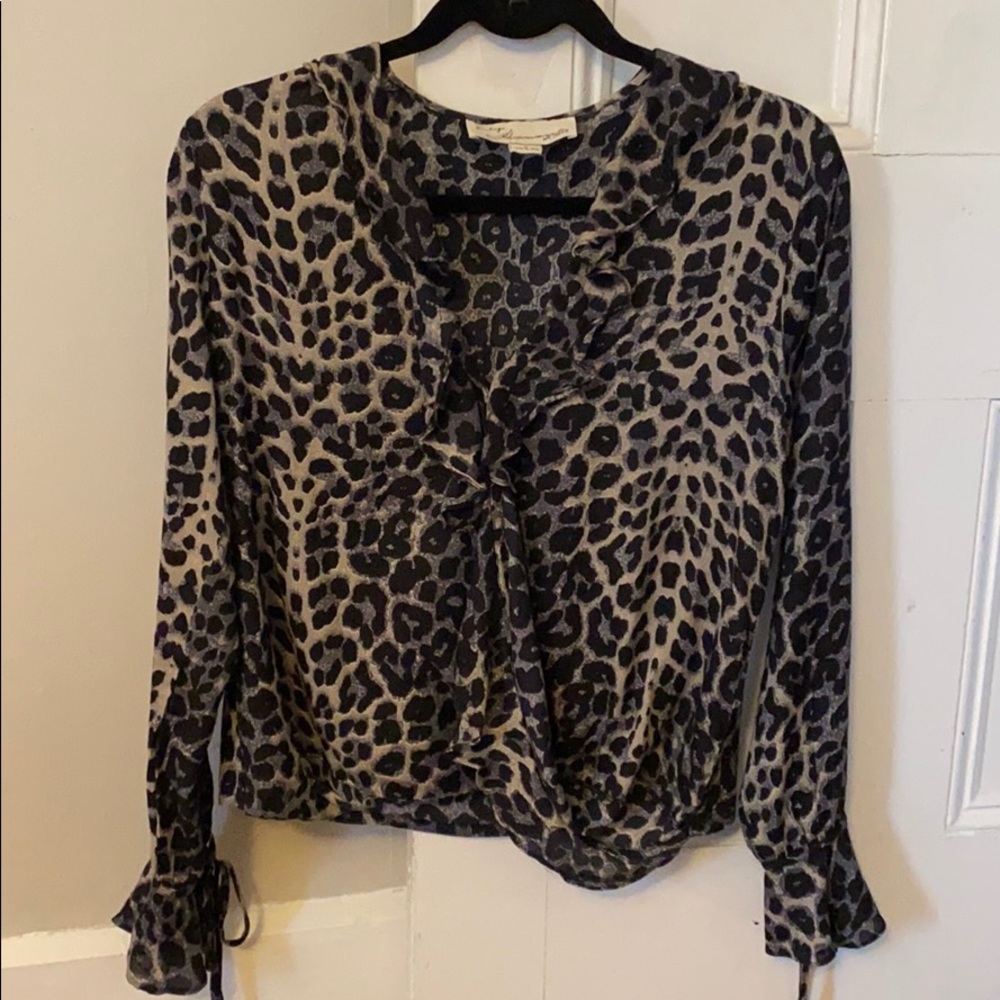 Navy & Black Animal Print Blouse